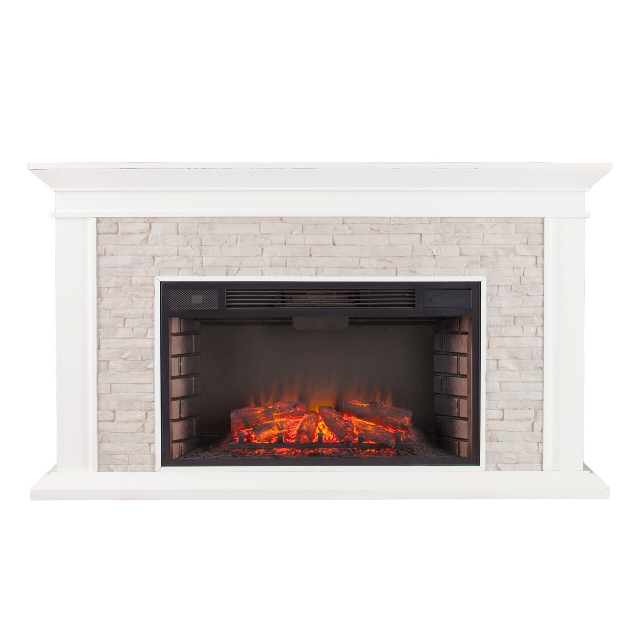 Southern Enterprises 60.25" White and Black Contemporary Electric Fireplace